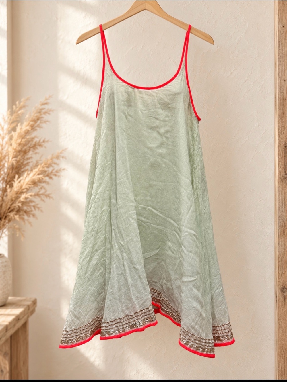 Free people Chic mint green Summer Dress with orange Accents size sp